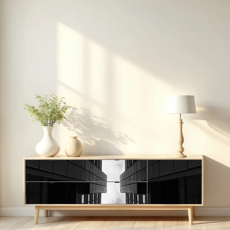 Repositionierbarer Aufkleber vertikale städtische symmetrie in monochrom