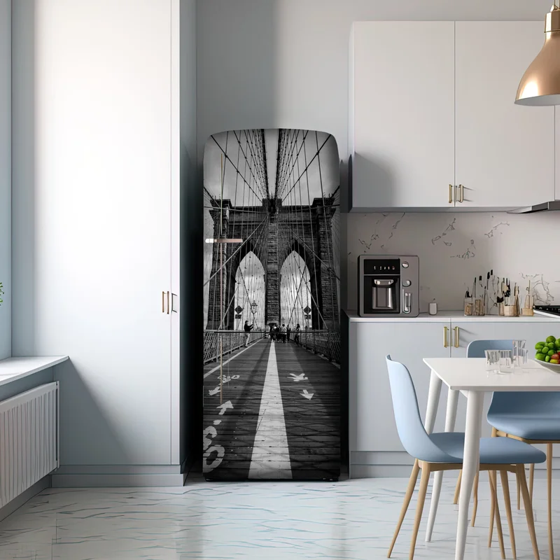 Kühlschrankaufkleber Brooklyn Bridge perspektive in monochrom Kühlschrankaufkleber Brooklyn Bridge perspektive in monochrom