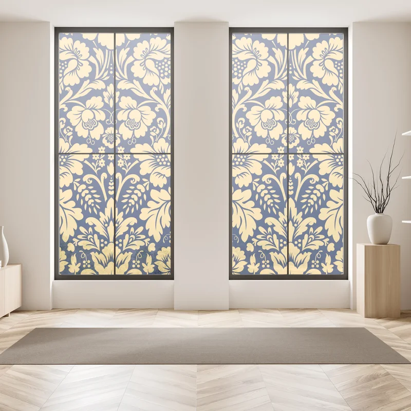 Fensteraufkleber dunkelblau-beiges damastmuster