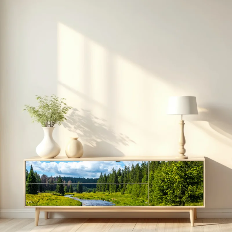 Repositionierbarer Aufkleber ruhige flusslandschaft