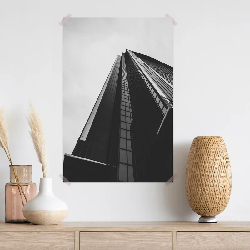 Poster monochromer wolkenkratzer in perspektive Poster monochromer wolkenkratzer in perspektive