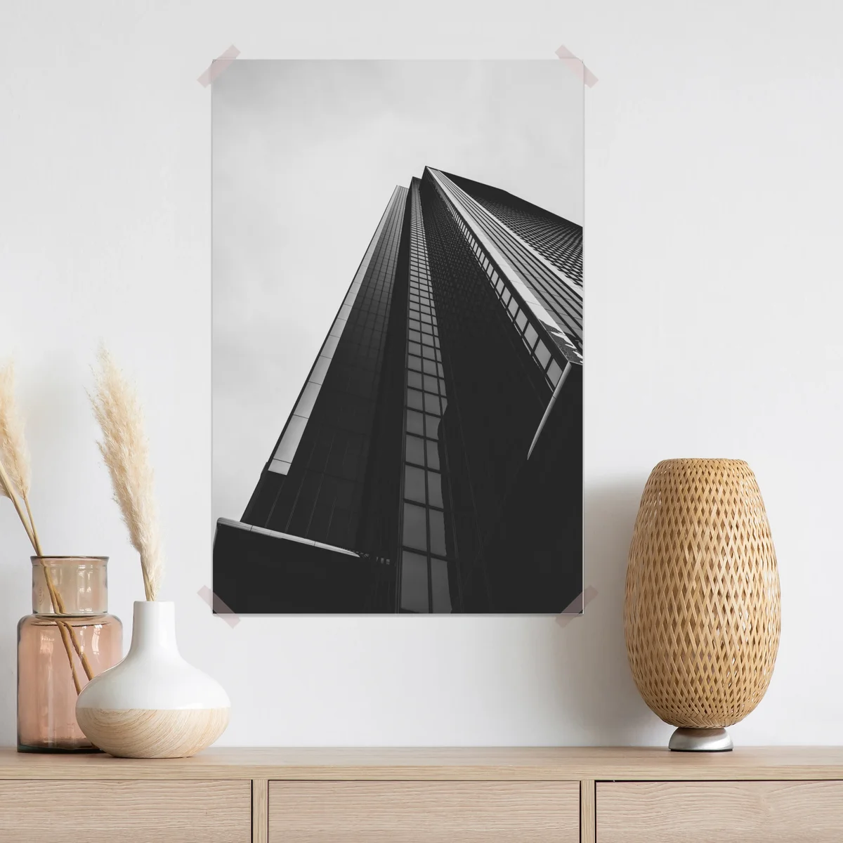 Poster monochromer wolkenkratzer in perspektive Poster monochromer wolkenkratzer in perspektive