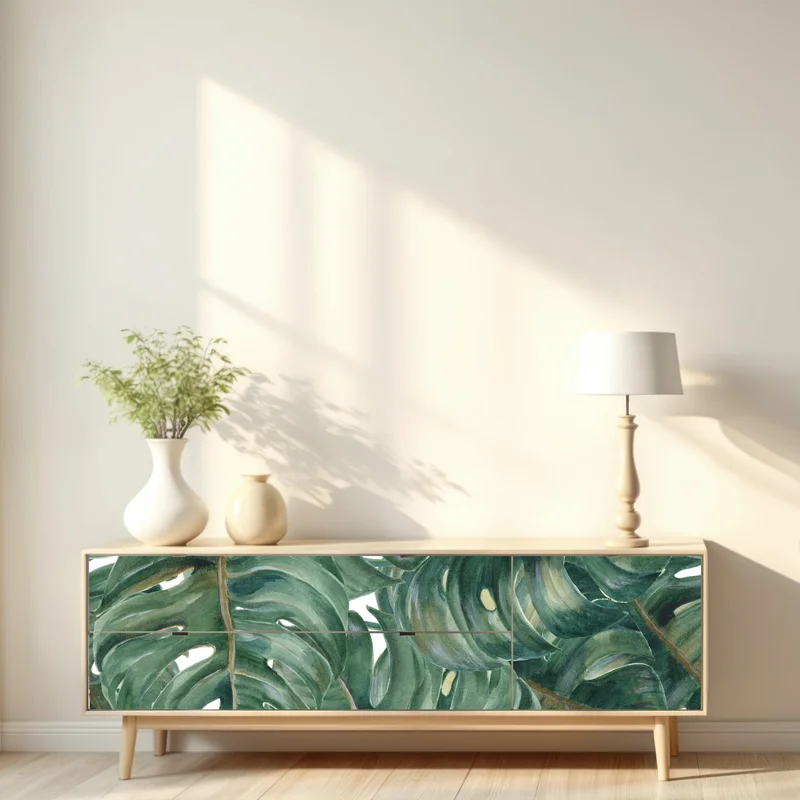 Repositionierbarer Aufkleber monstera blätter in aquarell