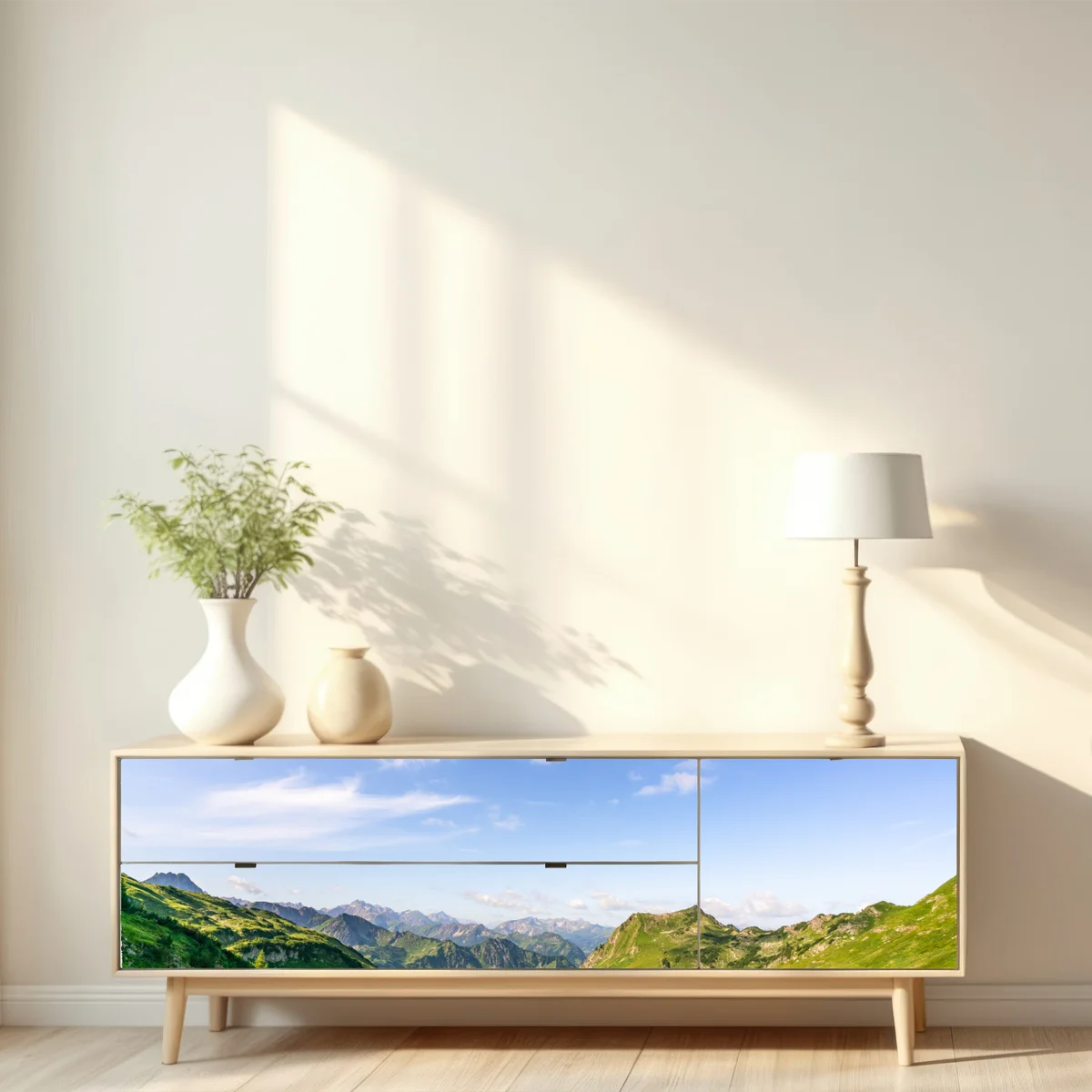 Repositionierbarer Aufkleber ruhiger alpensee in den bergen Repositionierbarer Aufkleber ruhiger alpensee in den bergen