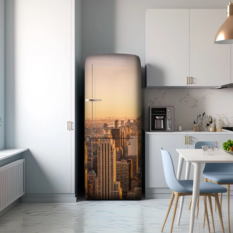 Kühlschrankaufkleber goldener sonnenuntergang über der skyline von New York