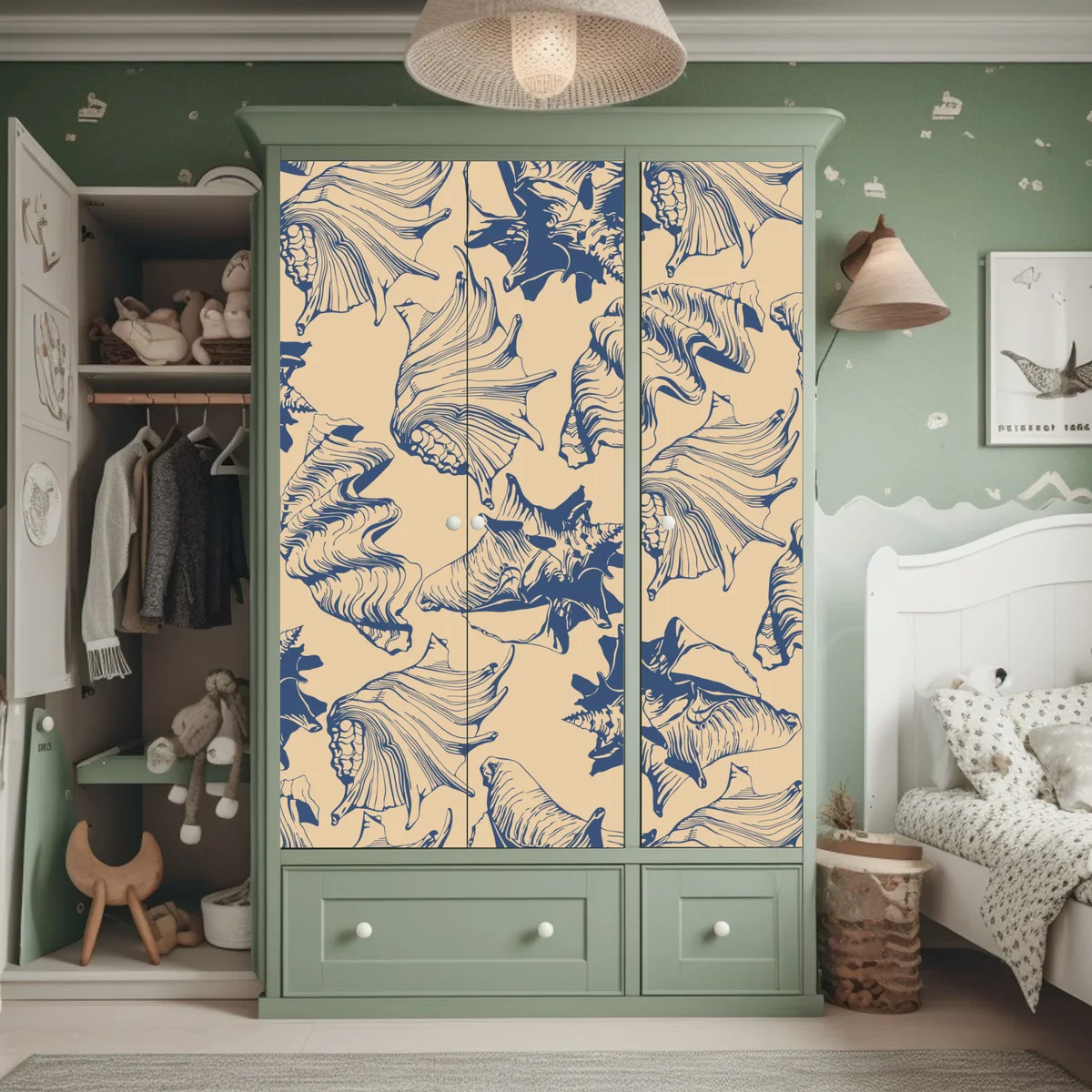 Schrankaufkleber muschelmuster in blau und beige Schrankaufkleber muschelmuster in blau und beige