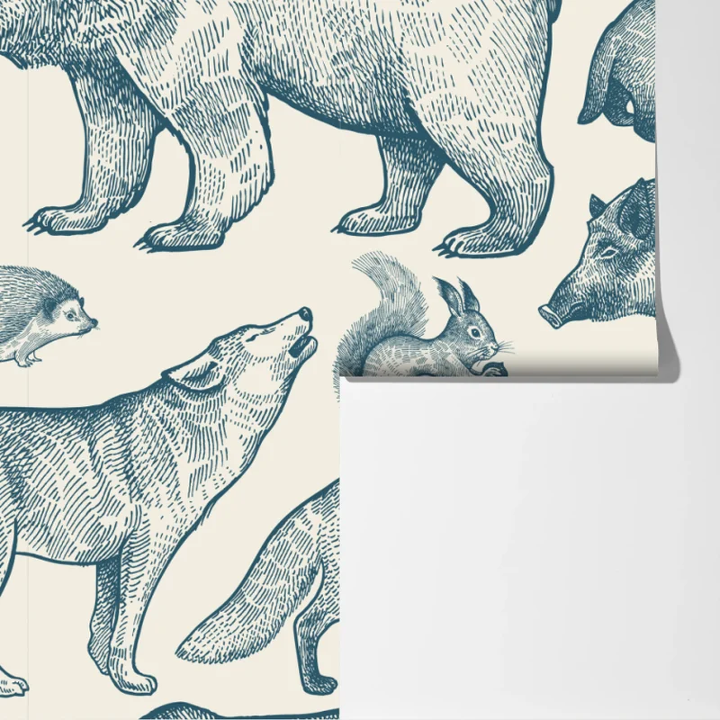 Fototapete vintage waldtiere muster Fototapete vintage waldtiere muster