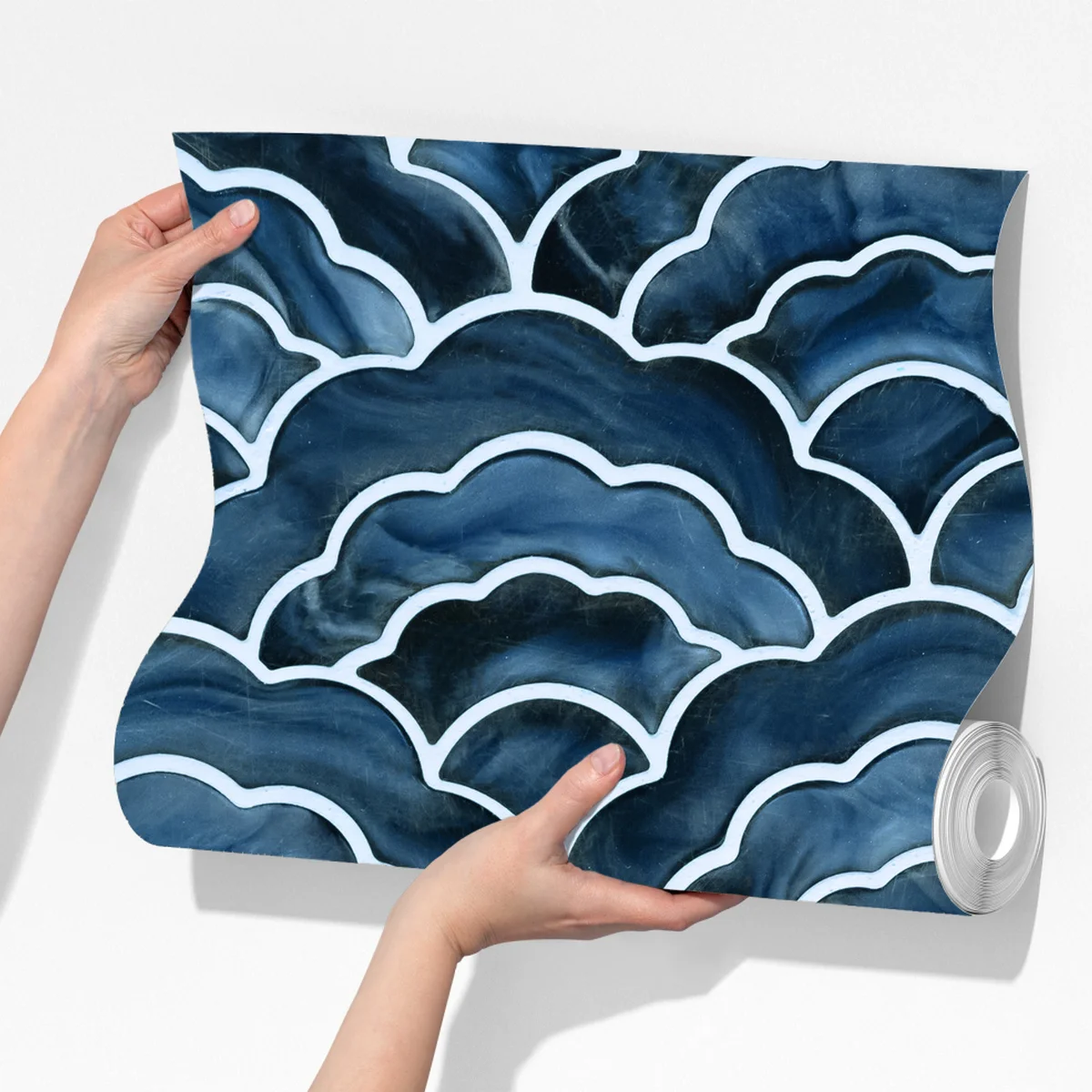 Fototapete japanisches blaues seigaiha-wellenmuster Fototapete japanisches blaues seigaiha-wellenmuster