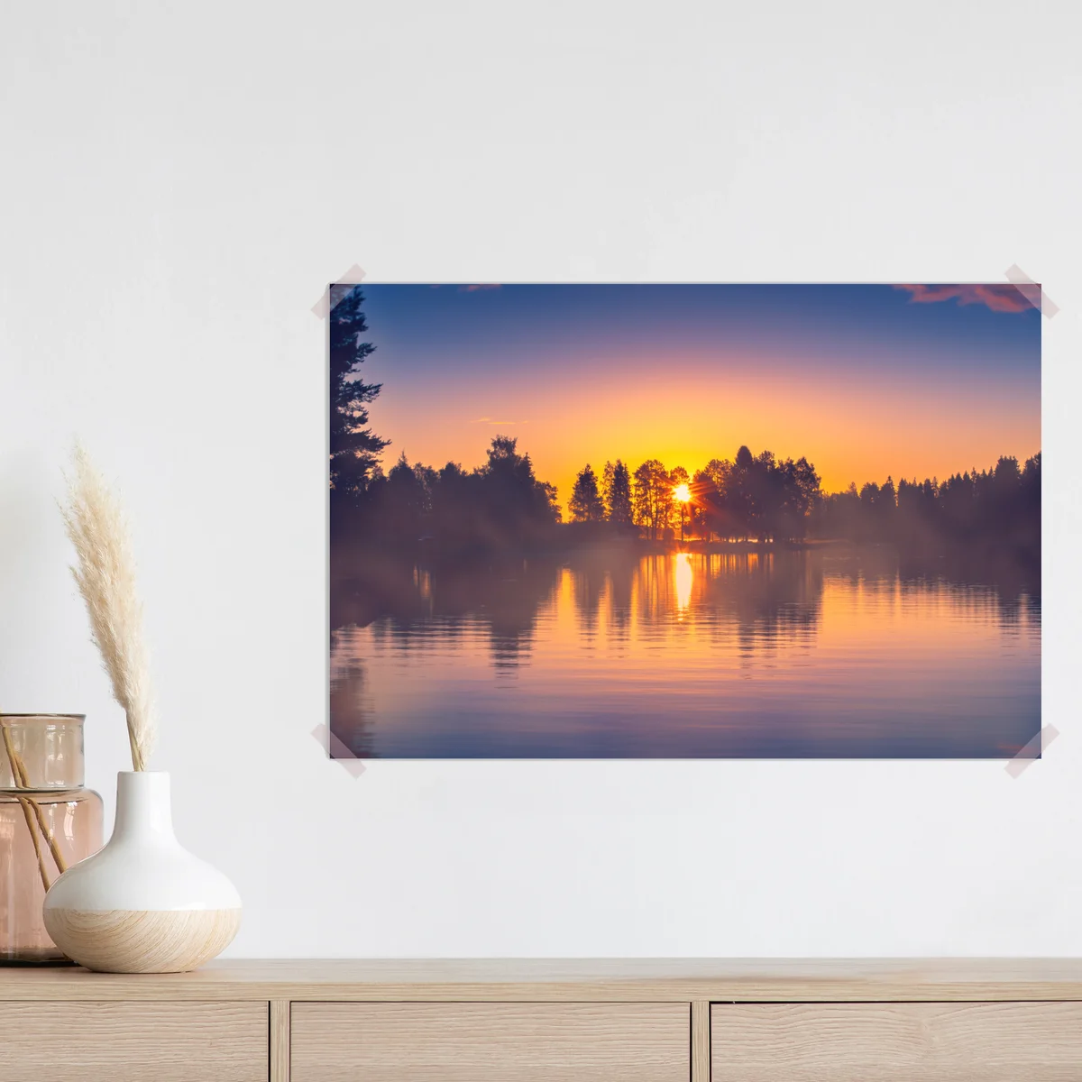 Poster nebliger sonnuntergang am see Poster nebliger sonnuntergang am see
