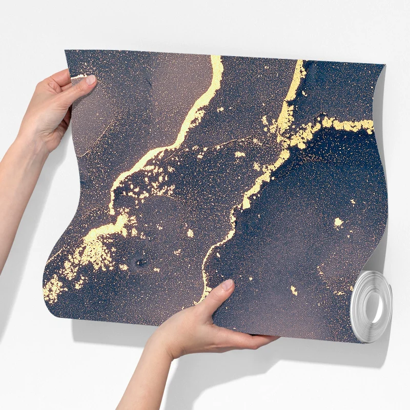 Fototapete marineblau-goldene marmorabstraktion Fototapete marineblau-goldene marmorabstraktion