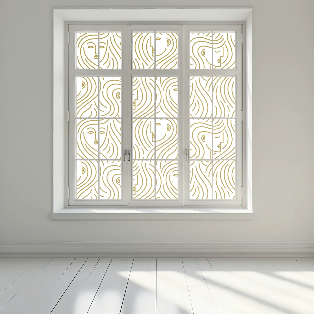 Naklejka na okno złote fale i abstrakcyjne twarze bezszwowy wzór Naklejka na okno złote fale i abstrakcyjne twarze bezszwowy wzór