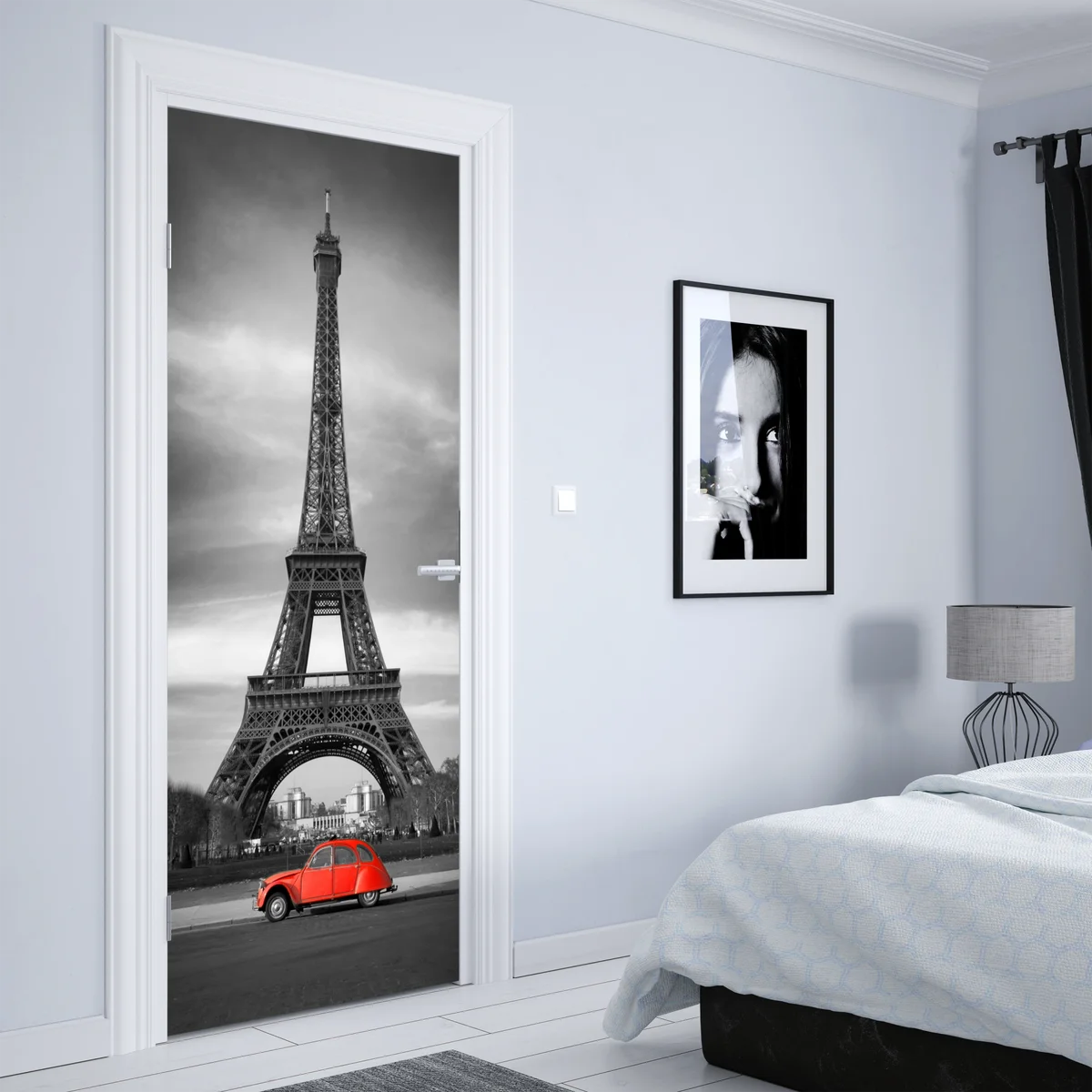 Türaufkleber Eiffelturm mit rotem vintage-auto Türaufkleber Eiffelturm mit rotem vintage-auto