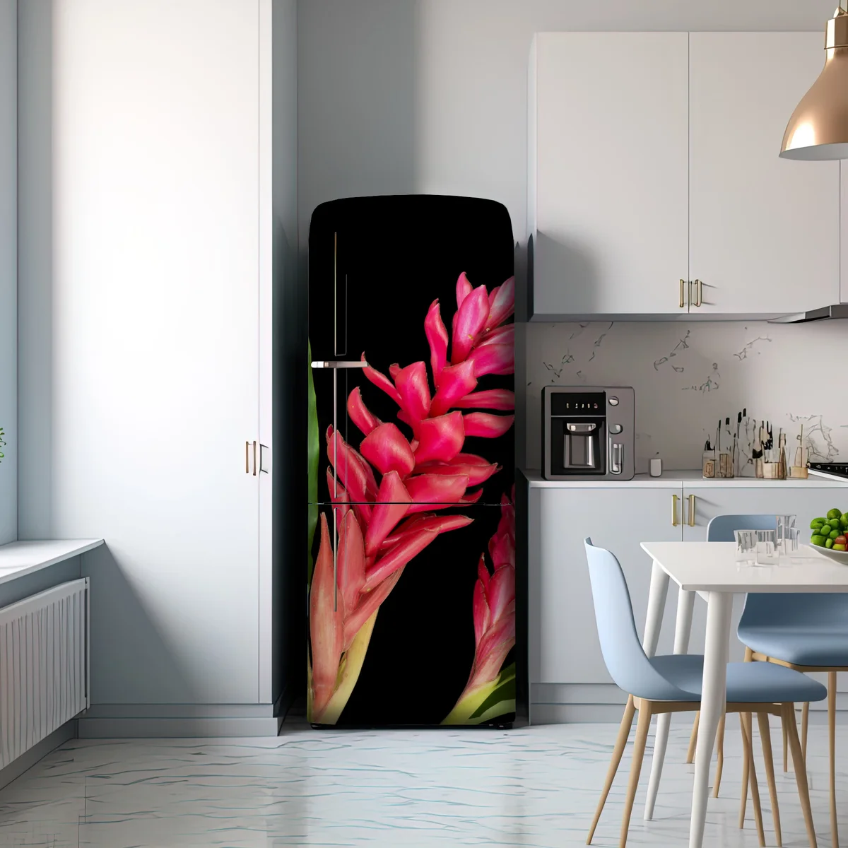 Kühlschrankaufkleber leuchtende zier-ingwer-blüte auf schwarzem hintergrund Kühlschrankaufkleber leuchtende zier-ingwer-blüte auf schwarzem hintergrund