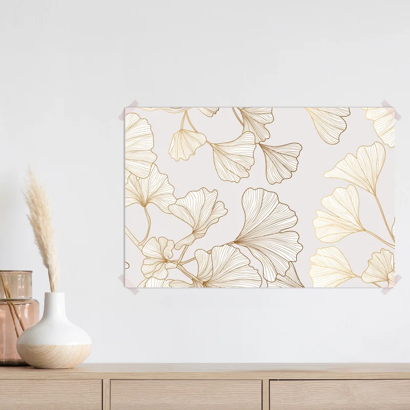 Poster feines goldenes ginkgo-blätter muster • Poster bei Wallnifity® Poster feines goldenes ginkgo-blätter muster • Poster bei Wallnifity®