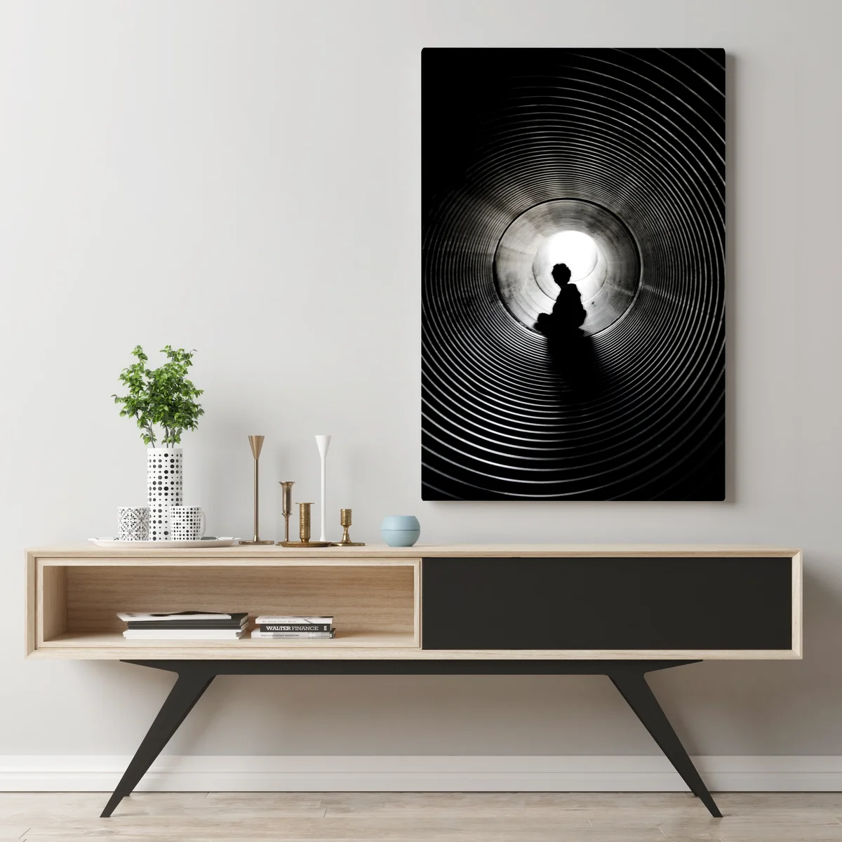 Leinwandbild silhouette in einem spiraltunnel Leinwandbild silhouette in einem spiraltunnel