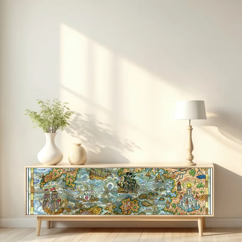 Repositionierbarer Aufkleber verspielte schatzkarte aquarellillustration