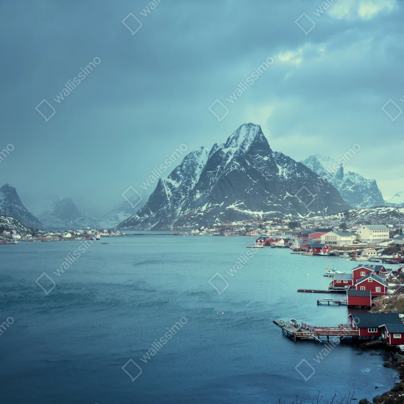 Naklejka na okno Reine zimowy fiord w Lofotach Naklejka na okno Reine zimowy fiord w Lofotach