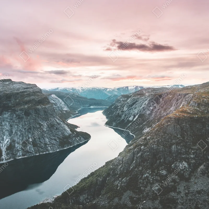 Repositionierbarer Aufkleber ruhiger fjord bei sonnenuntergang Repositionierbarer Aufkleber ruhiger fjord bei sonnenuntergang