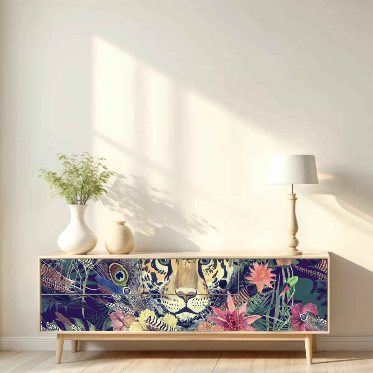 Repositionierbarer Aufkleber vintage aquarell leopard im tropischen dschungel Repositionierbarer Aufkleber vintage aquarell leopard im tropischen dschungel