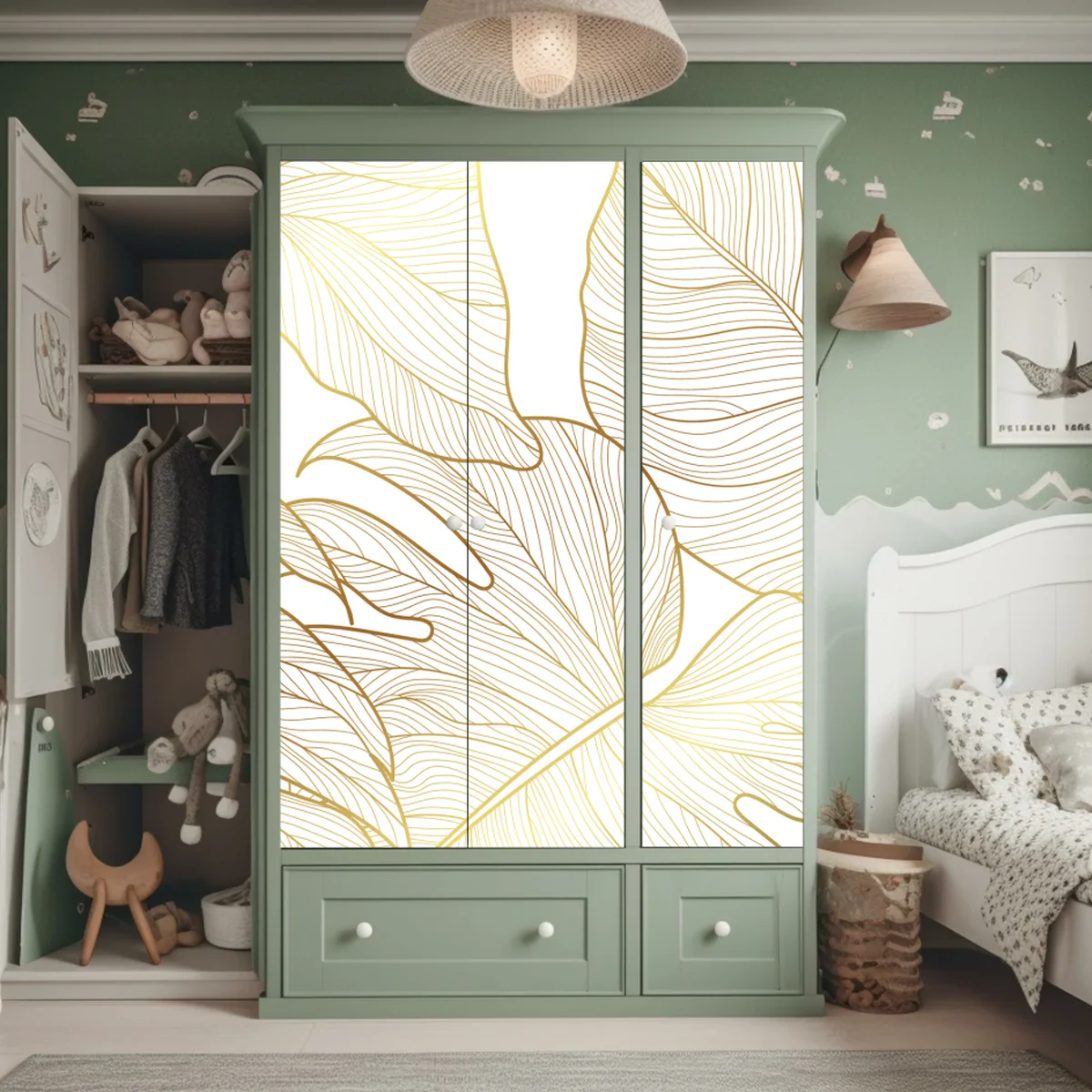 Schrankaufkleber goldene botanische blattzeichnung Schrankaufkleber goldene botanische blattzeichnung