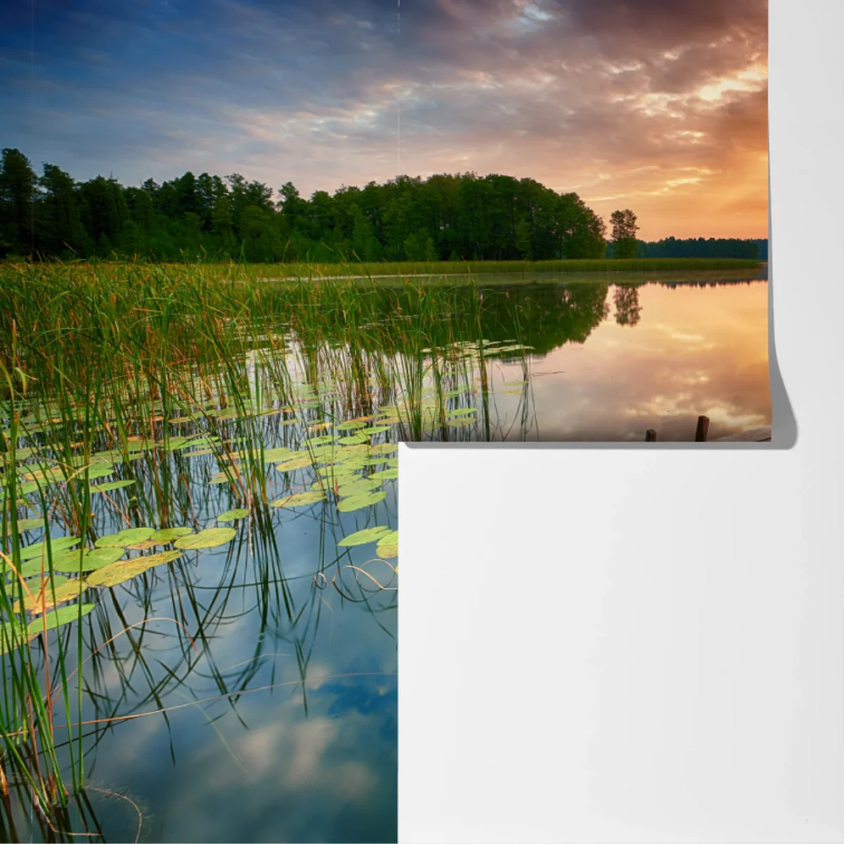 Fototapeta złoty wschód słońca nad spokojnym jeziorem Fototapeta złoty wschód słońca nad spokojnym jeziorem