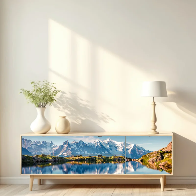 Repositionierbarer Aufkleber panorama von Mont Blanc über dem Lac Blanc