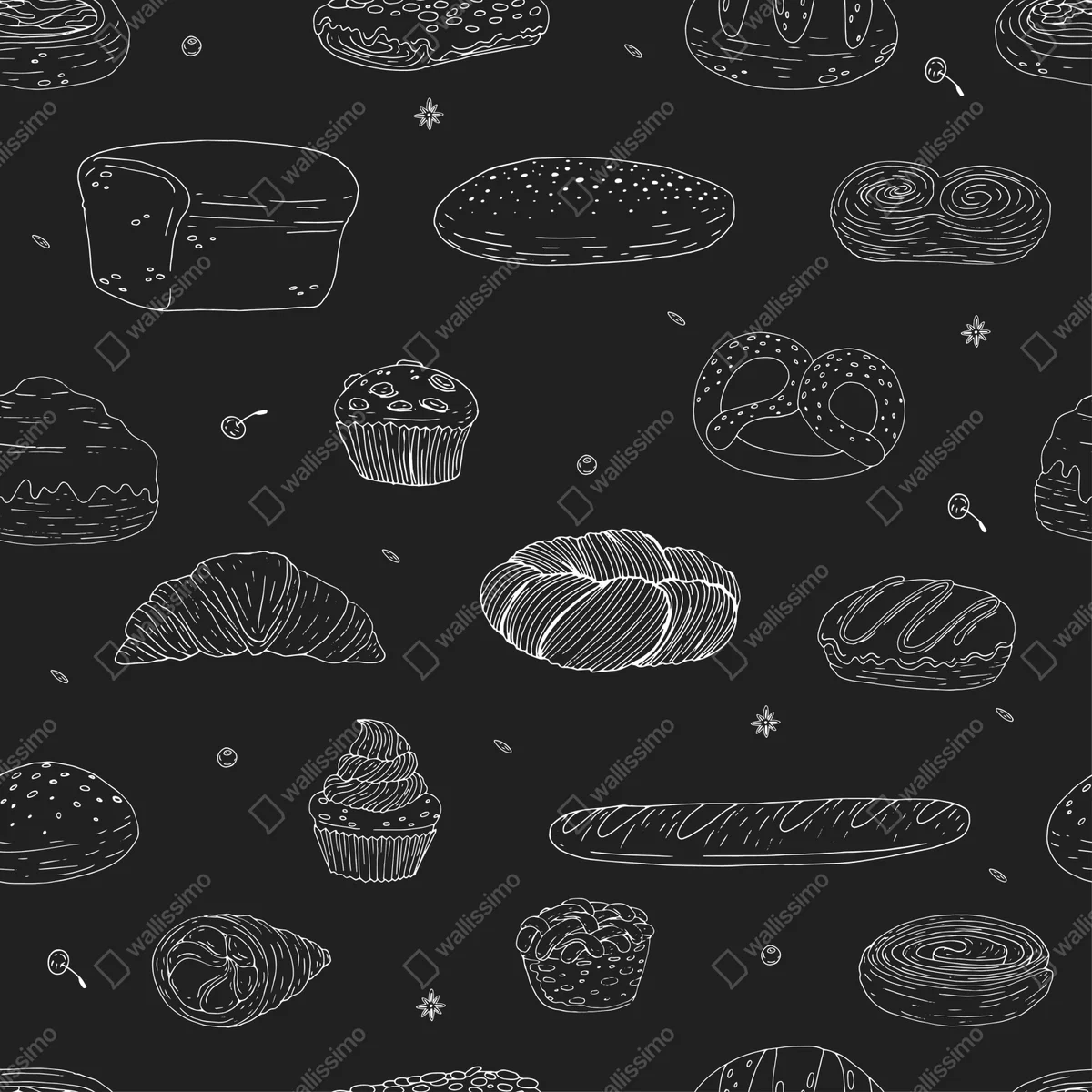 Türaufkleber handgezeichnetes gebäckmuster auf dunklem hintergrund Türaufkleber handgezeichnetes gebäckmuster auf dunklem hintergrund