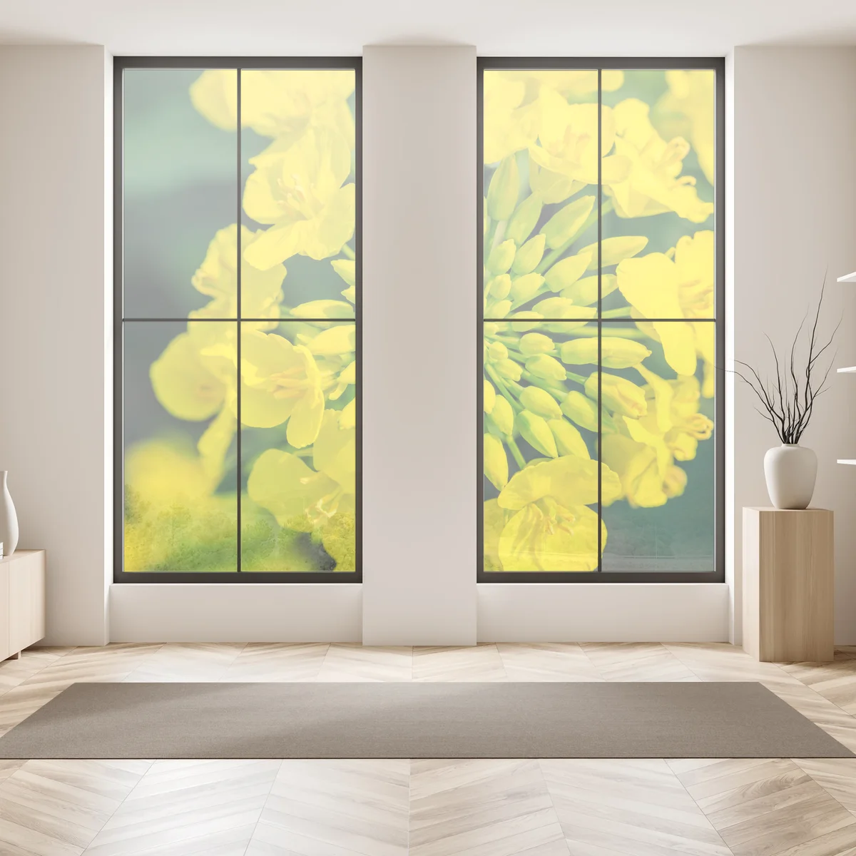 Naklejka na okno żywy żółty kwiat rzepaku w zbliżeniu Naklejka na okno żywy żółty kwiat rzepaku w zbliżeniu