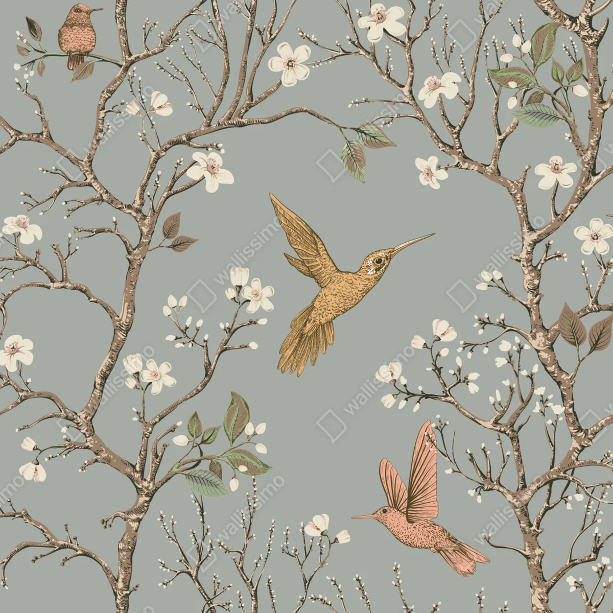 Kühlschrankaufkleber vintage-muster mit kolibris und blüten Kühlschrankaufkleber vintage-muster mit kolibris und blüten