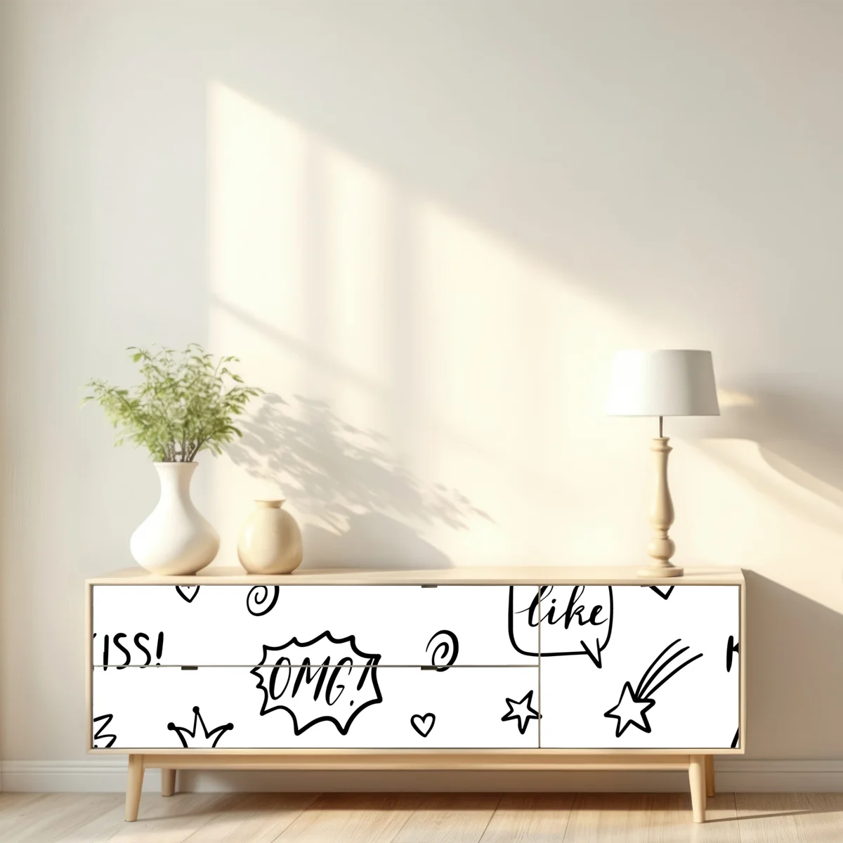 Repositionierbarer Aufkleber verspieltes doodle-muster mit herzen und sternen Repositionierbarer Aufkleber verspieltes doodle-muster mit herzen und sternen