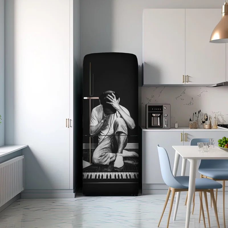 Kühlschrankaufkleber introvertierter musiker am keyboard