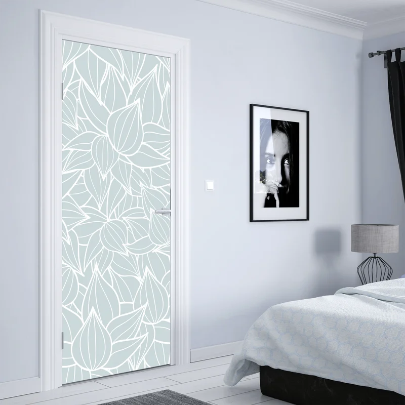 Türaufkleber zartes türkis blättermuster