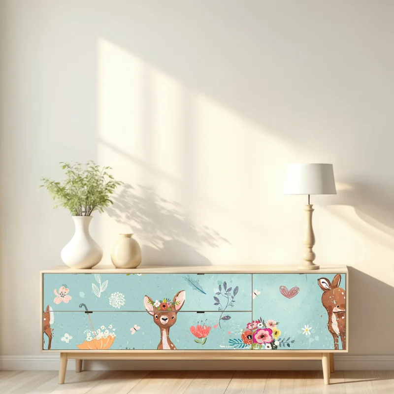 Repositionierbarer Aufkleber pastellmuster mit rehkitzen und hasen