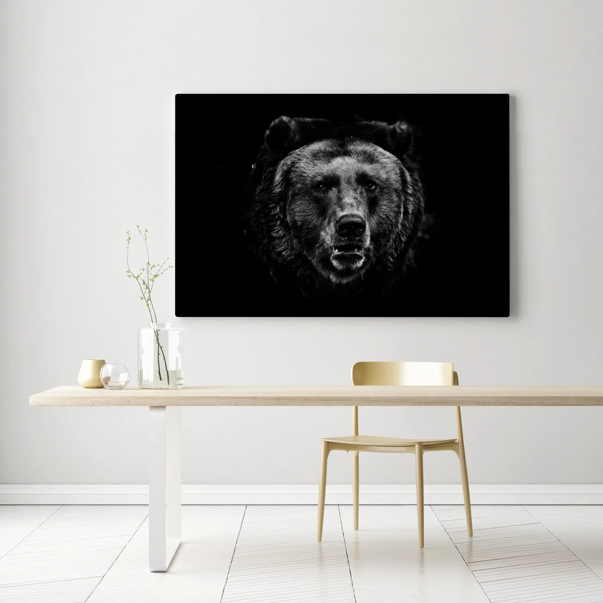 Leinwandbild düsteres grizzly-porträt in monochrom Leinwandbild düsteres grizzly-porträt in monochrom