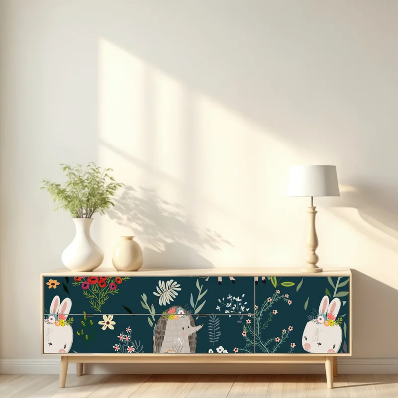 Repositionierbarer Aufkleber waldfreunde blumenmuster fürs kinderzimmer