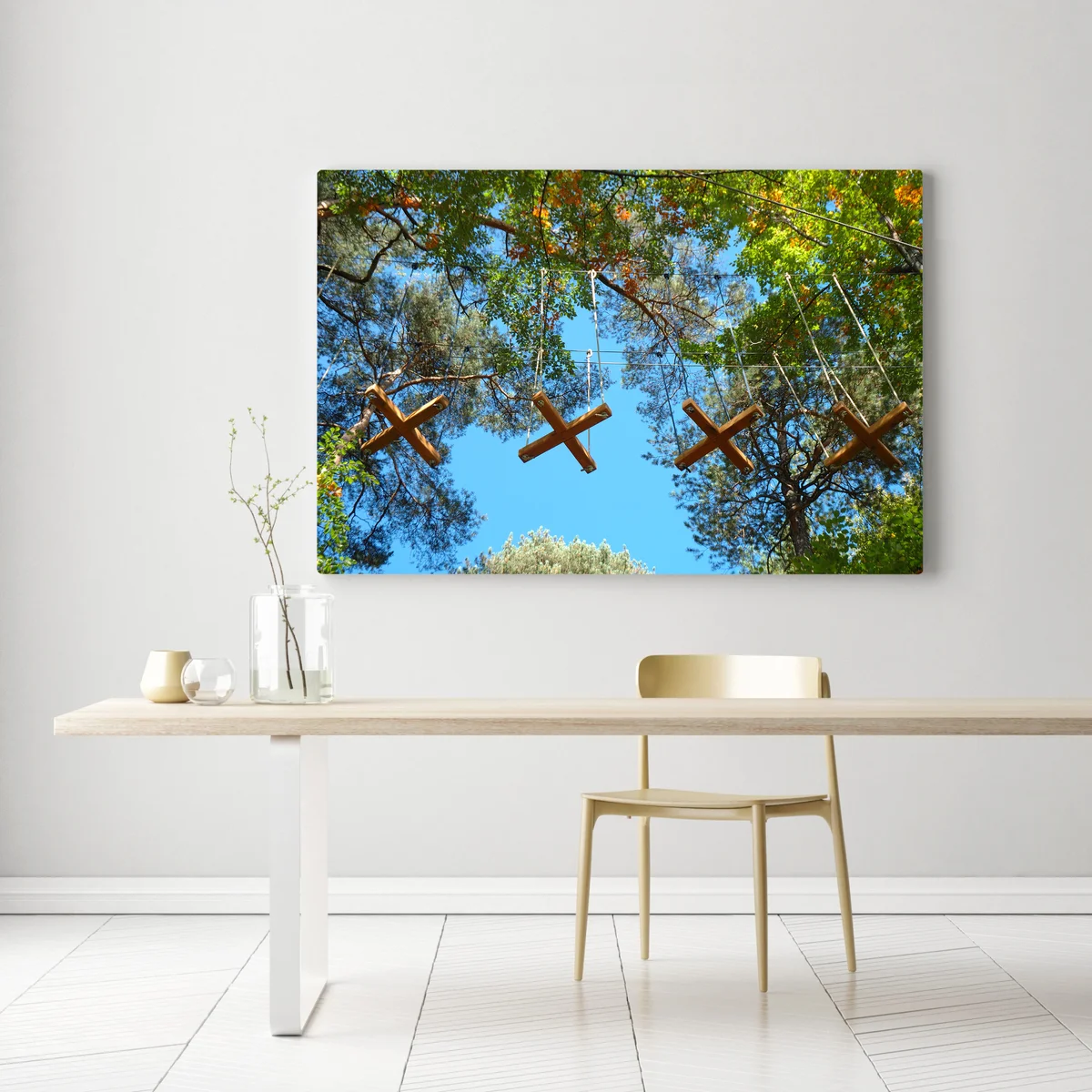 Leinwandbild Brücke aus Baumstämmen und Seilen • Leinwandbilder bei Wallnifity® Leinwandbild Brücke aus Baumstämmen und Seilen • Leinwandbilder bei Wallnifity®