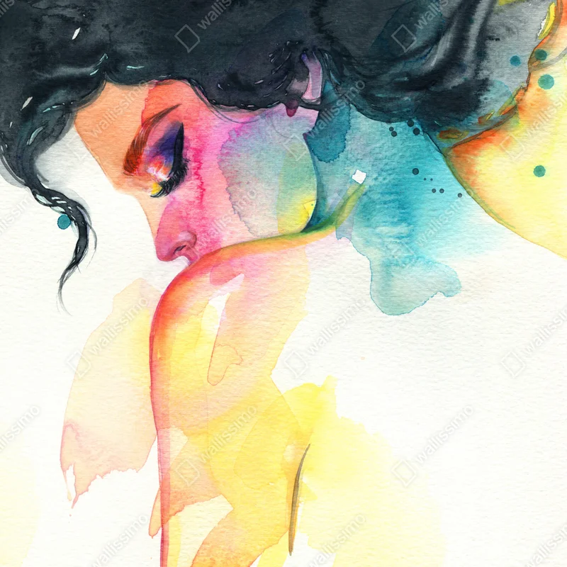 Poster träumerisches aquarellporträt im profil • Poster bei Wallnifity® Poster träumerisches aquarellporträt im profil • Poster bei Wallnifity®