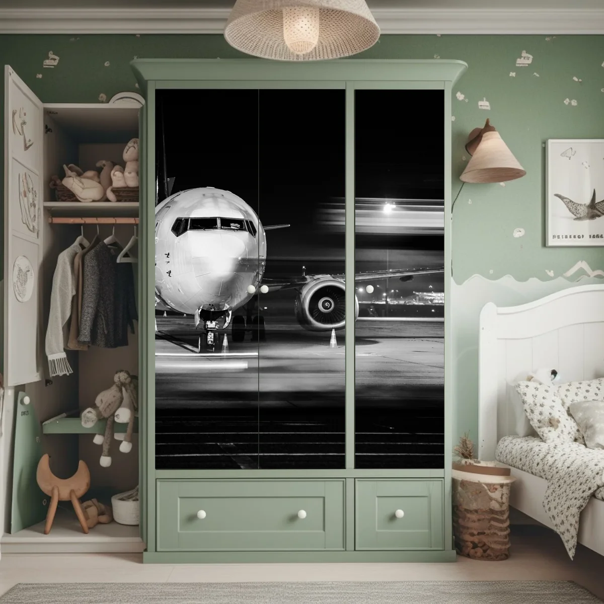 Schrankaufkleber monochromes jet auf dem rollfeld bei nacht Schrankaufkleber monochromes jet auf dem rollfeld bei nacht