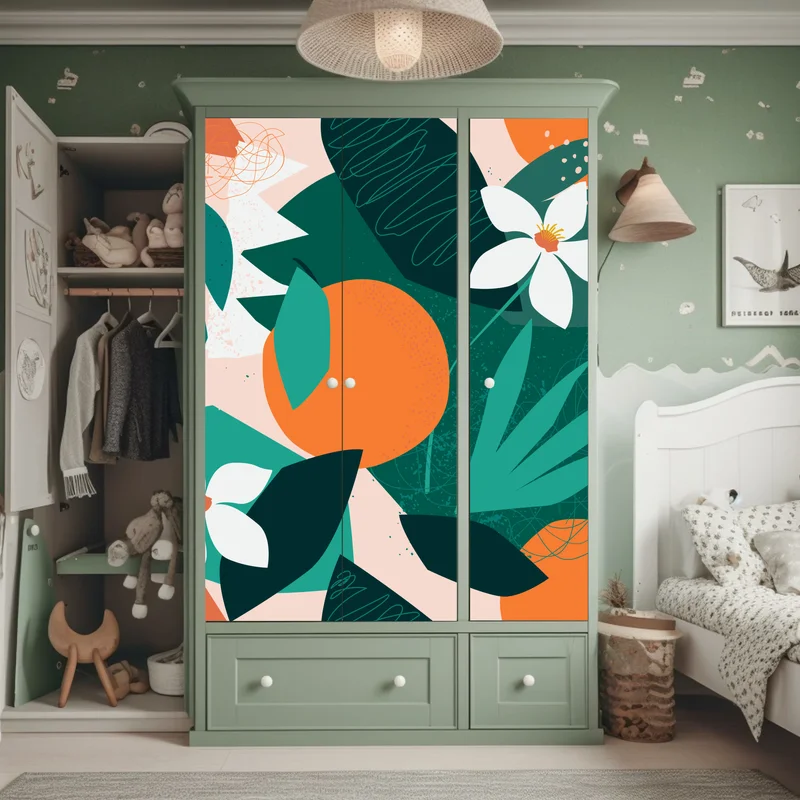 Schrankaufkleber tropische blätter und zitrus illustration