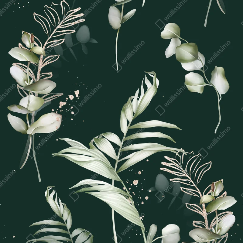 Naklejka na okno wzór eukaliptusa ze złotymi akcentami Naklejka na okno wzór eukaliptusa ze złotymi akcentami