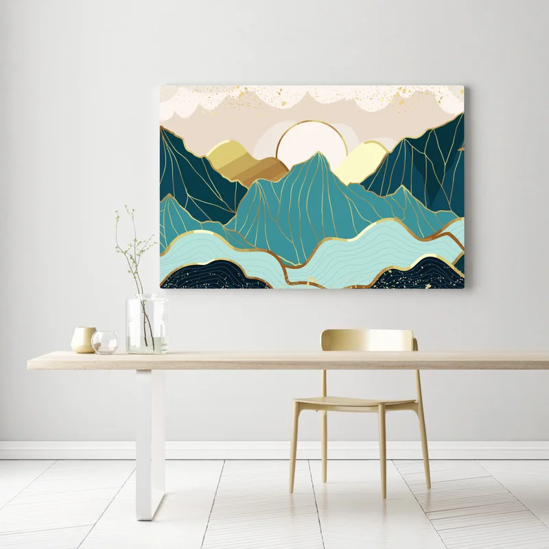 Leinwandbild türkise berge mit goldenen akzenten Leinwandbild türkise berge mit goldenen akzenten