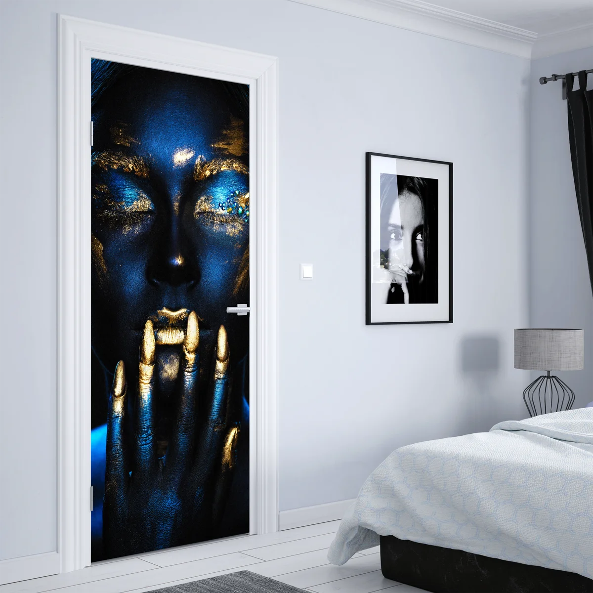 Türaufkleber mystisches porträt in blau und gold • Türaufkleber bei Wallnifity® Türaufkleber mystisches porträt in blau und gold • Türaufkleber bei Wallnifity®