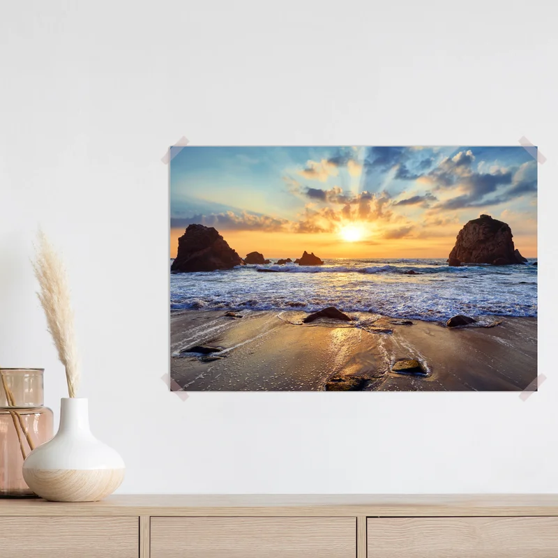 Poster sonnenuntergang an der felsigen küste Poster sonnenuntergang an der felsigen küste