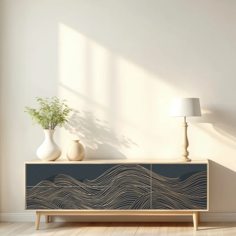 Repositionierbarer Aufkleber goldene wellen im japanischen stil