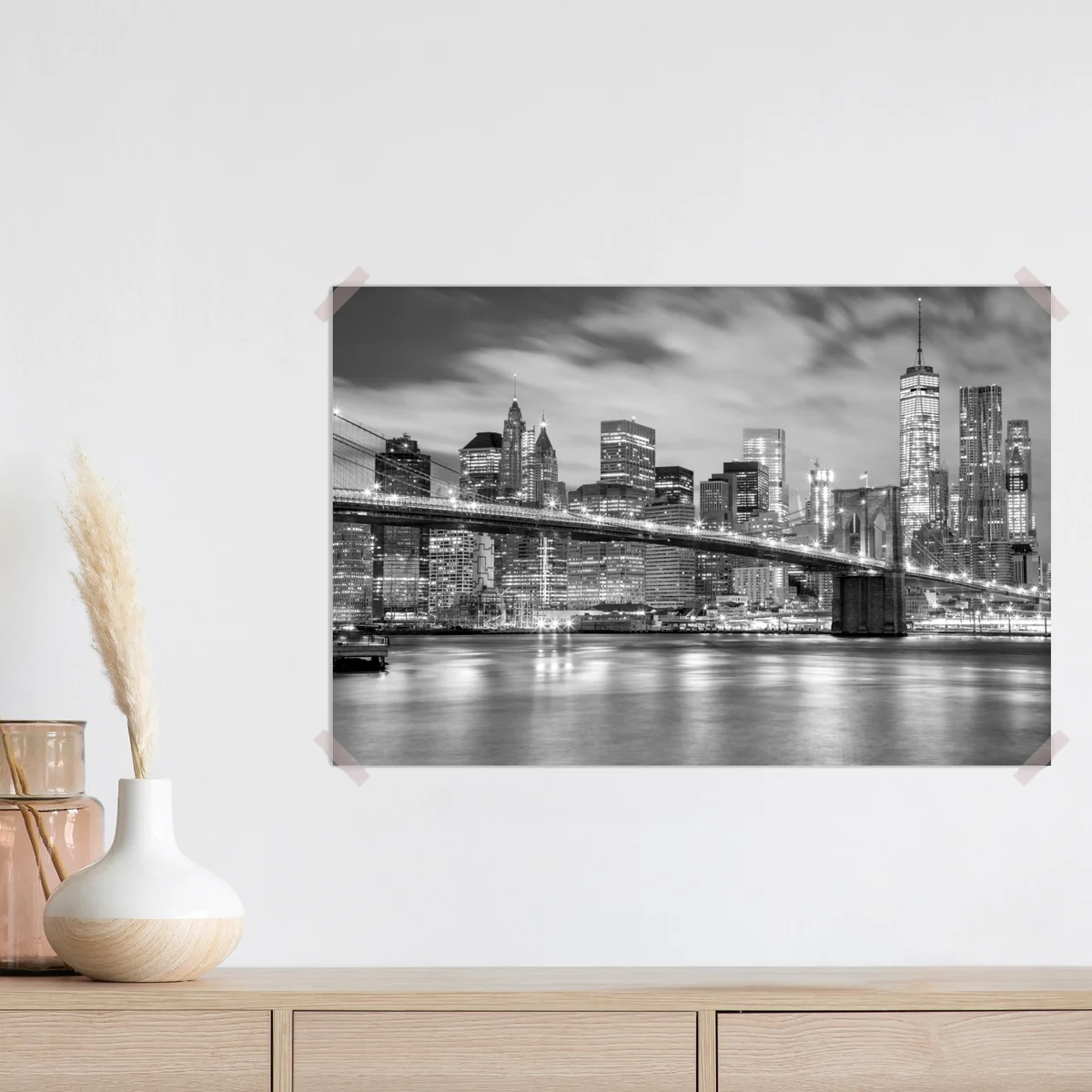 Poster schwarzweiß skyline von New York mit Brooklyn Bridge Poster schwarzweiß skyline von New York mit Brooklyn Bridge