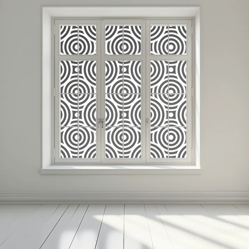 Naklejka na okno czarno-biały wzór koncentrycznych kół