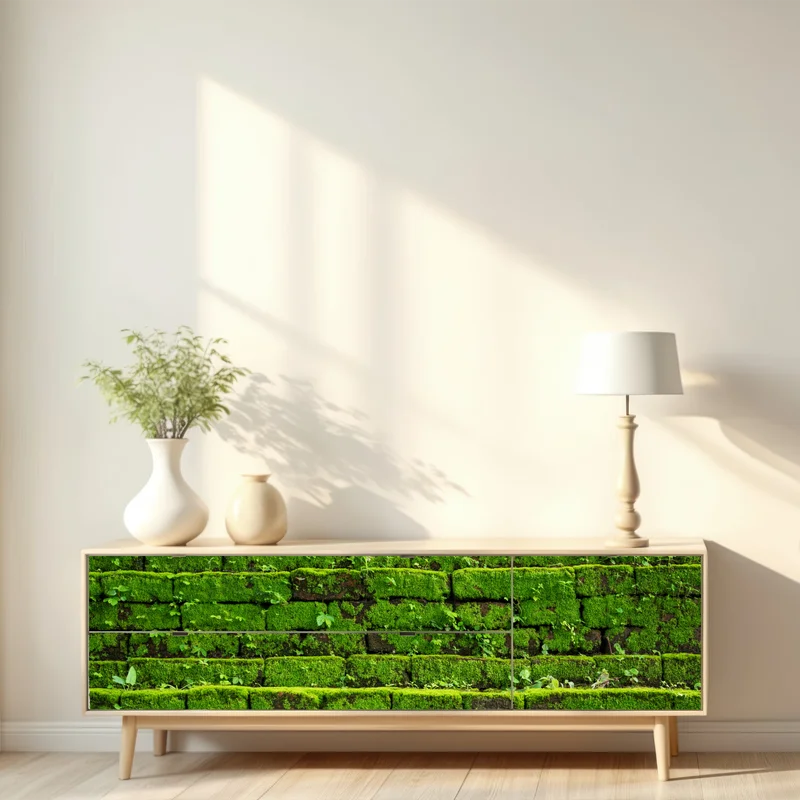 Repositionierbarer Aufkleber üppige moosbedeckte ziegelwand