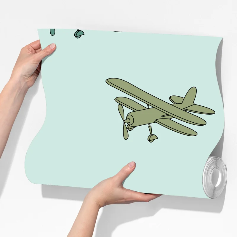 Fototapeta wzór z dwupłatowcami na turkusowym tle Fototapeta wzór z dwupłatowcami na turkusowym tle