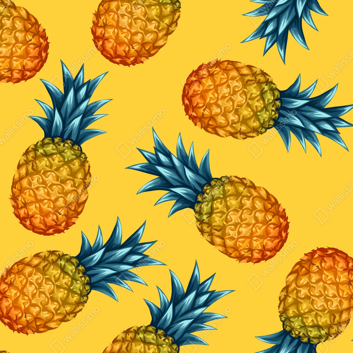 Türaufkleber tropisches ananasmuster auf gelbem hintergrund Türaufkleber tropisches ananasmuster auf gelbem hintergrund