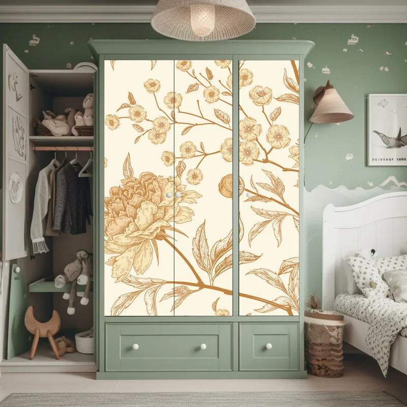 Schrankaufkleber vintage beiges blumenmuster mit pfingstrosen